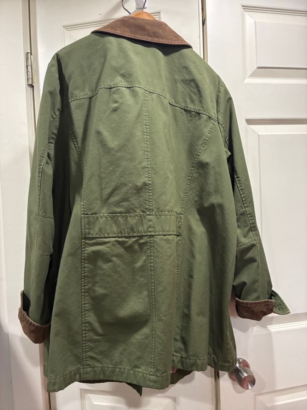 L.L. Bean Olive Green Utility Jacket with Brown Corduroy Collar - Picture 2 of 4